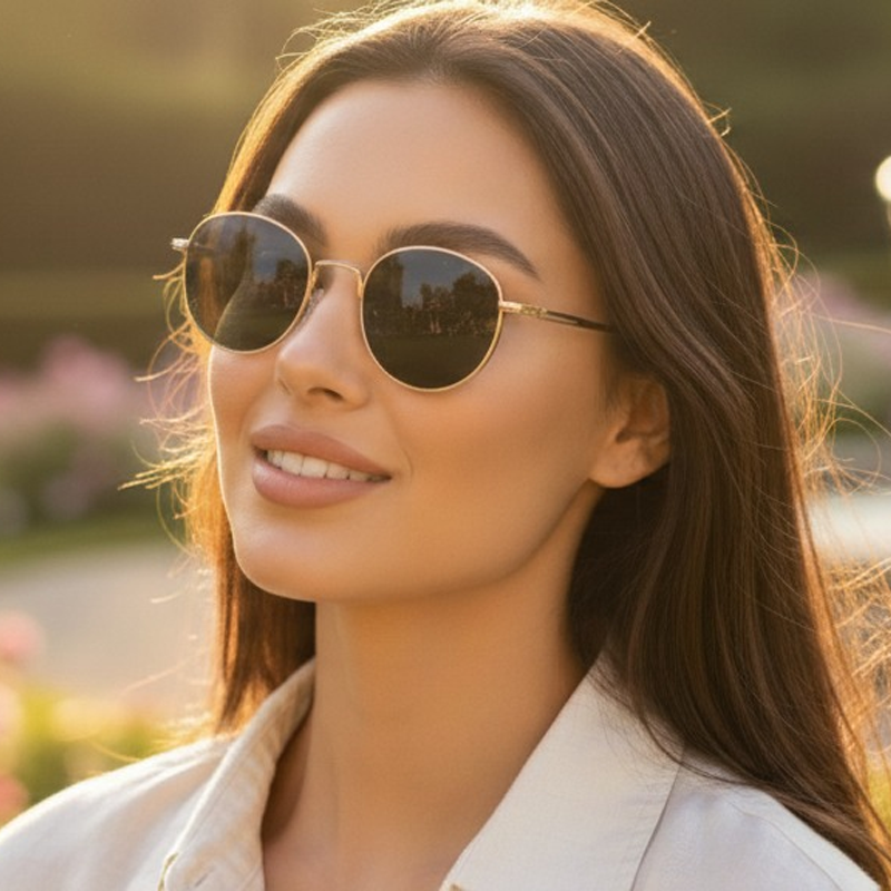 Lunettes de soleil rétro rondes en métal doré