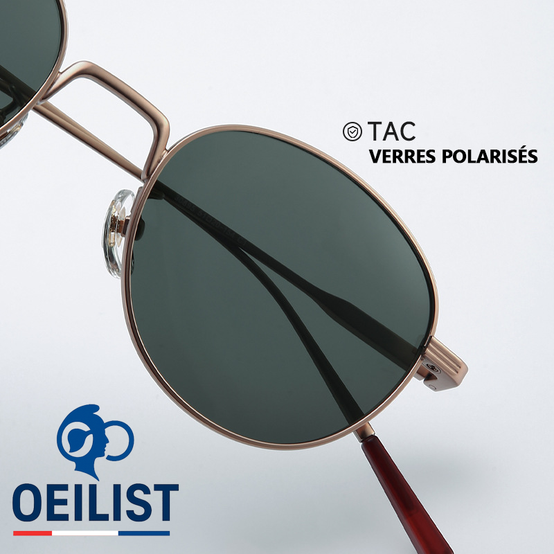 Lunettes de soleil rétro rondes en métal doré