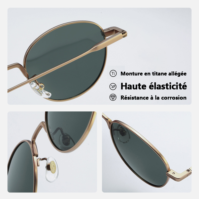 Lunettes de soleil rétro rondes en métal doré
